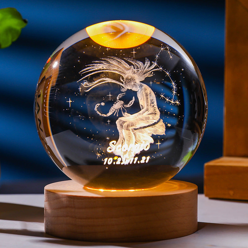 Twelve zodiac signs luminous crystal ball night light ornaments birthday gift crystal ball gift for couples classmates and friends
