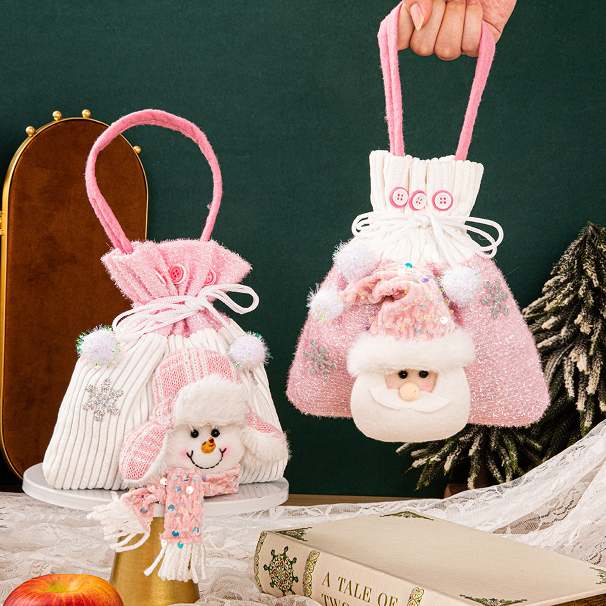 Christmas tote bag, snowman gift bag, scene decoration, candy snack bag
