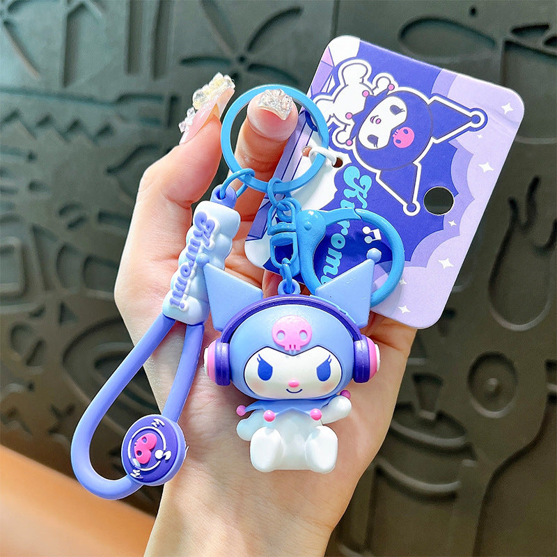 Kuromi Electronic Music Party Keychain Trendy Cute School Bag Pendant