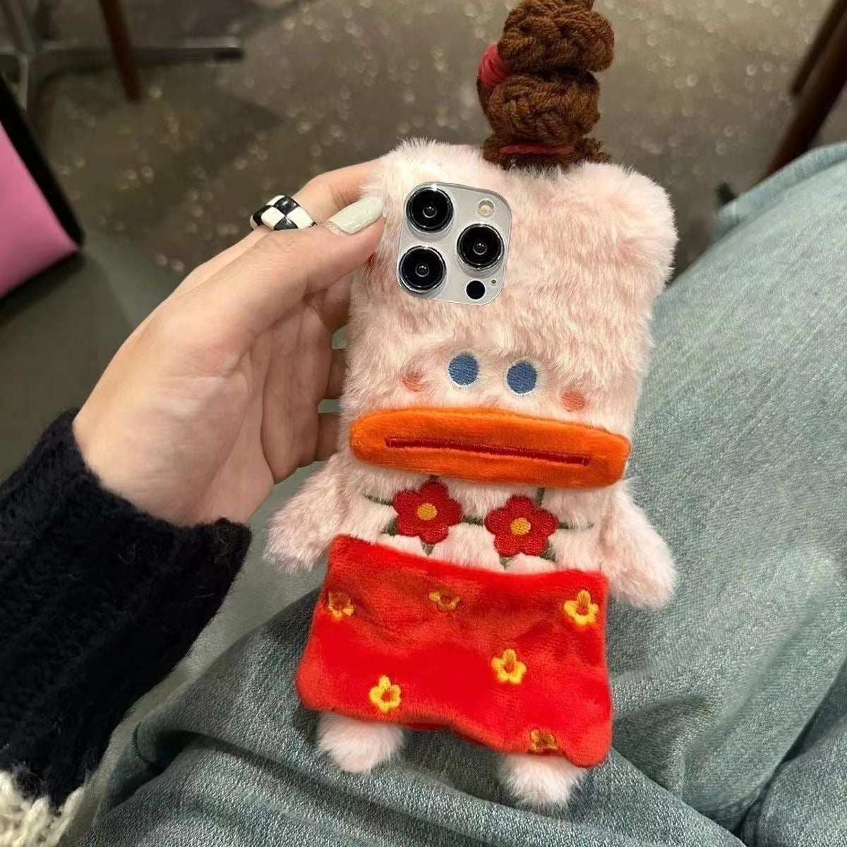 Plush funny sausage mouth suitable for iPhone15 mobile phone case iPhone15plus silicone mobile phone case