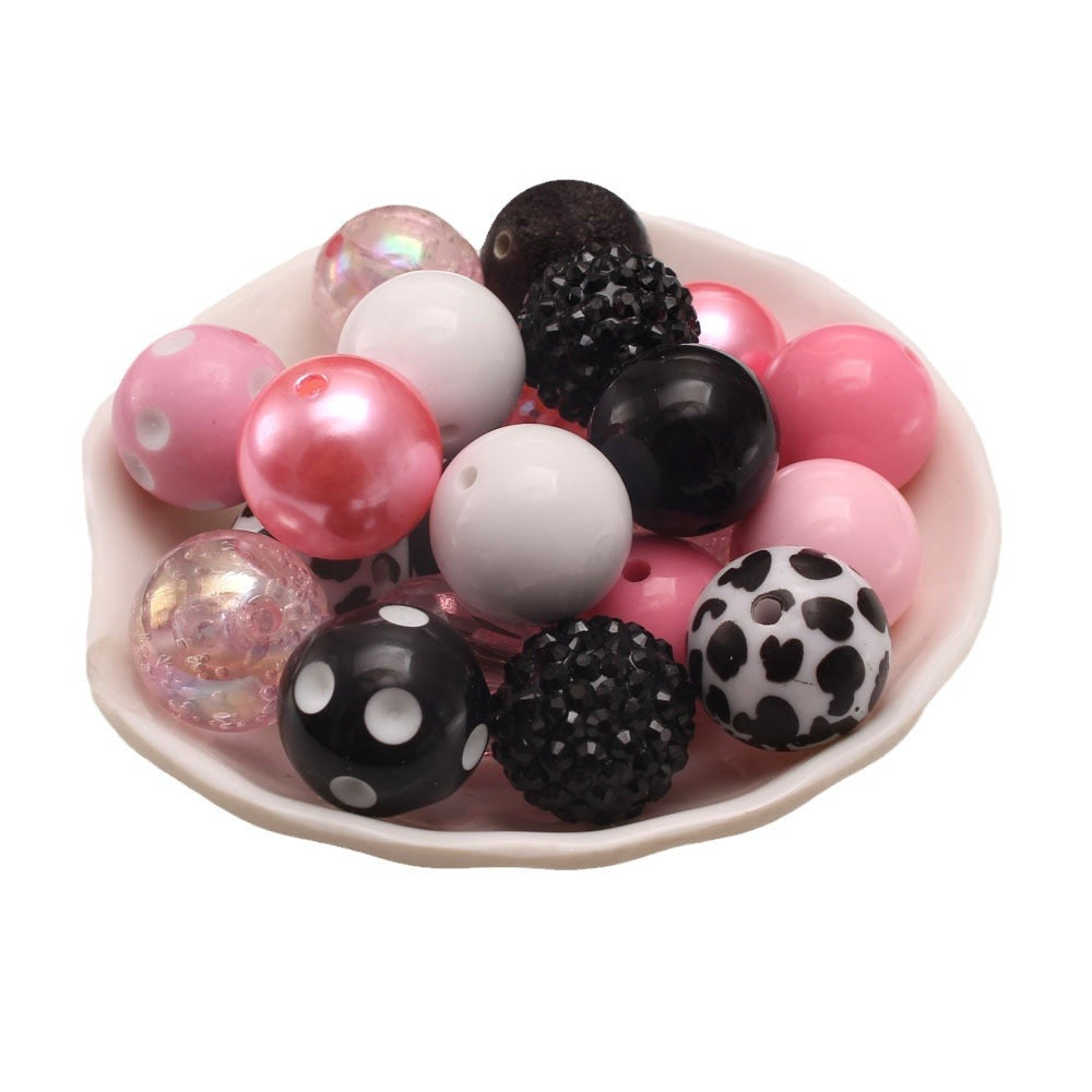 Pink+Black and White Cow Pattern Mixed Color Beads