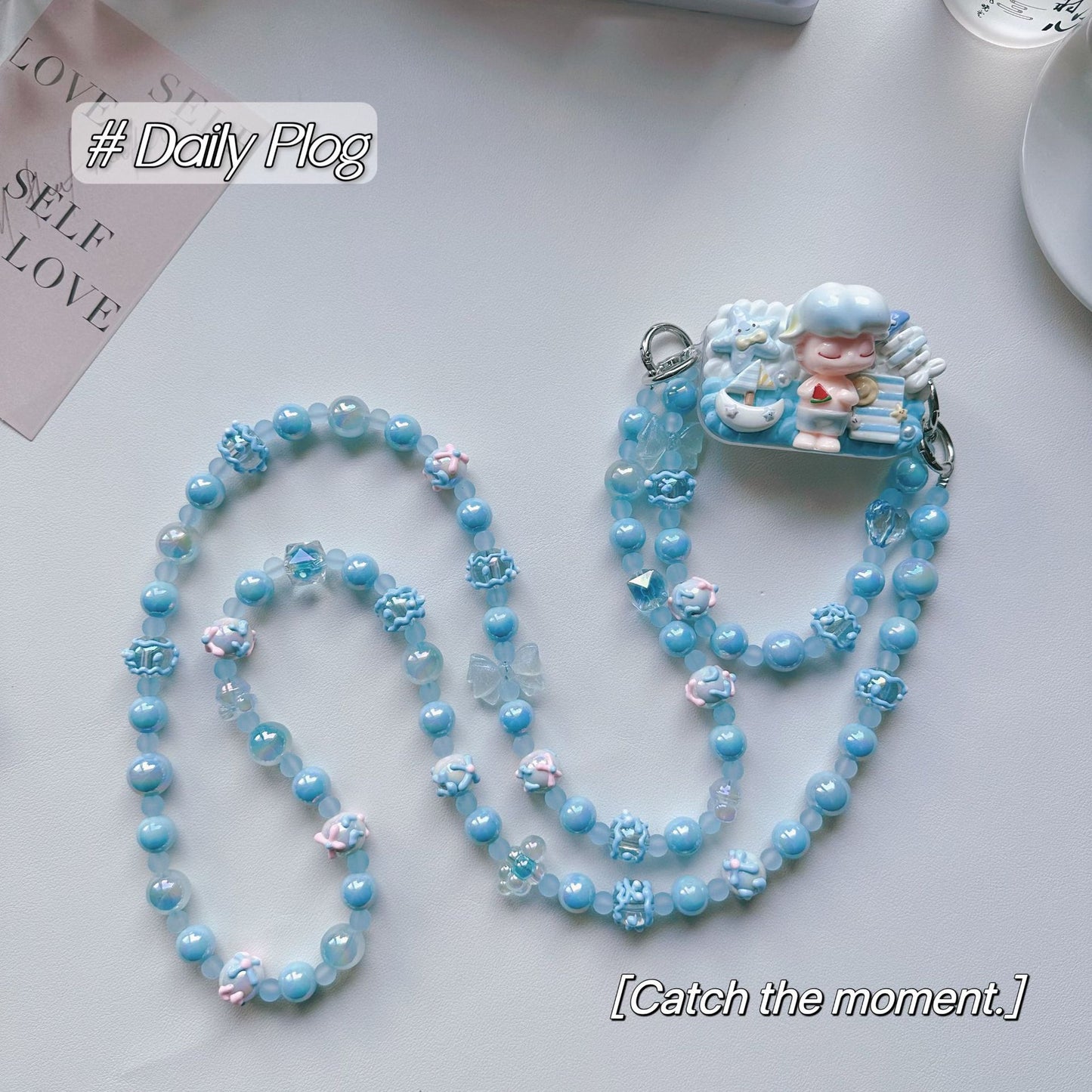 Mobile phone back clip crossbody long chain DIY hand-painted bead bag chain