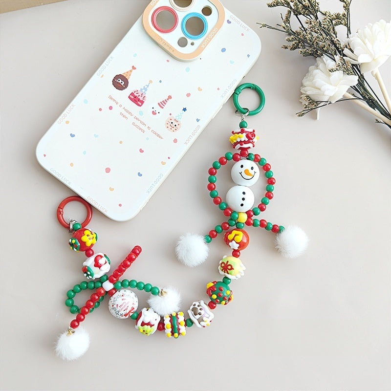 Christmas snowman beaded mobile phone chain Christmas style pendant lanyard car keychain decoration bag pendant