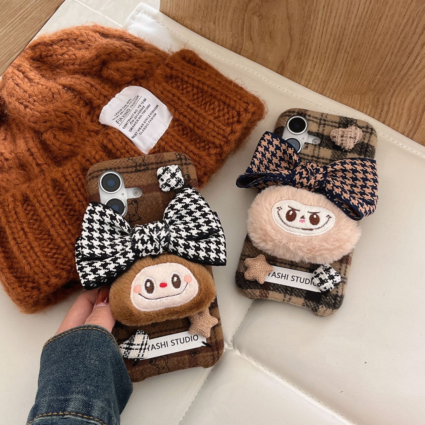 Plush three-dimensional bow cloth iPhone16 Apple 15 suitable for 13/14pro max mobile phone case cover 12