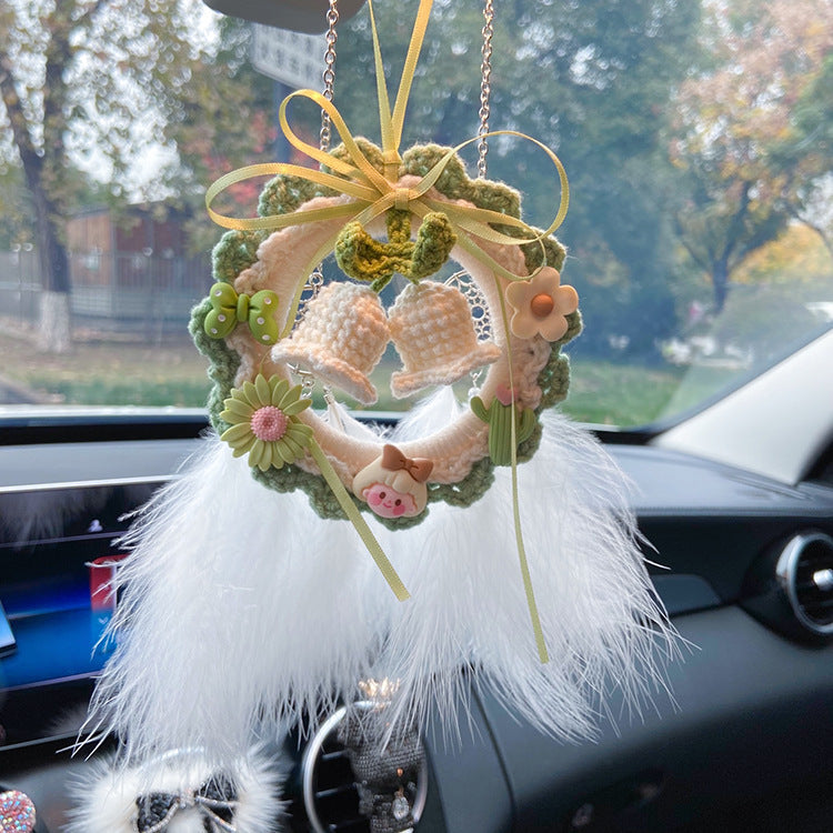 Hand-woven finished lily of the valley flower car pendant car rearview mirror pendant hanging ornament creative car pendant gift