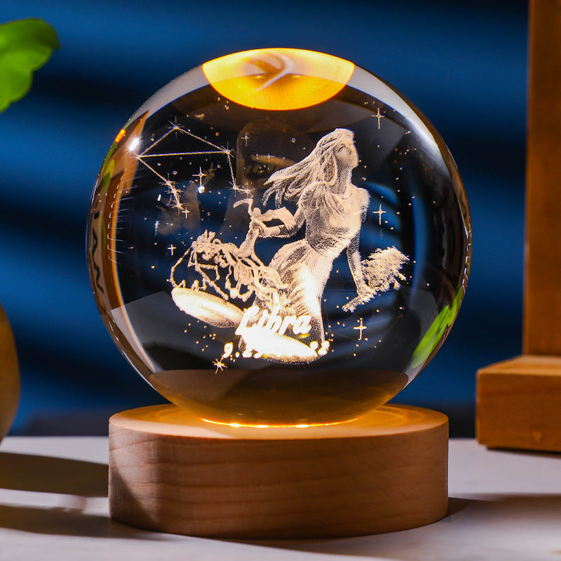 Twelve zodiac signs luminous crystal ball night light ornaments birthday gift crystal ball gift for couples classmates and friends