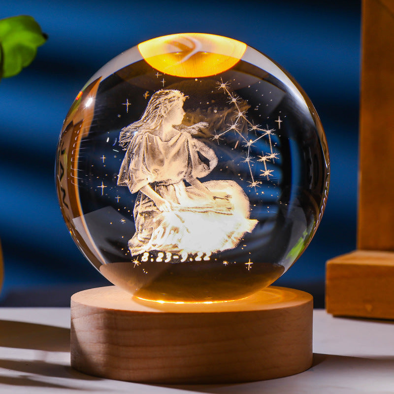 Twelve zodiac signs luminous crystal ball night light ornaments birthday gift crystal ball gift for couples classmates and friends