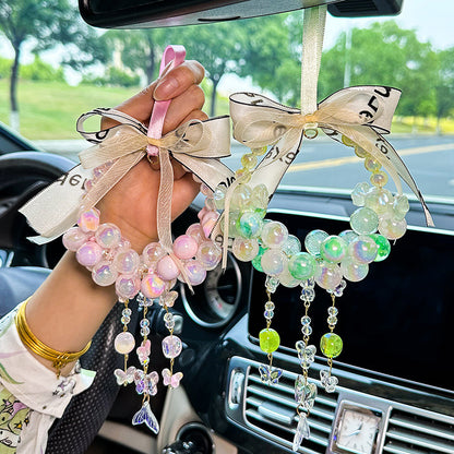 Butterfly pendant car pendant colorful round beads diy beaded car pendant