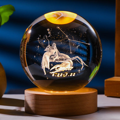 Twelve zodiac signs luminous crystal ball night light ornaments birthday gift crystal ball gift for couples classmates and friends