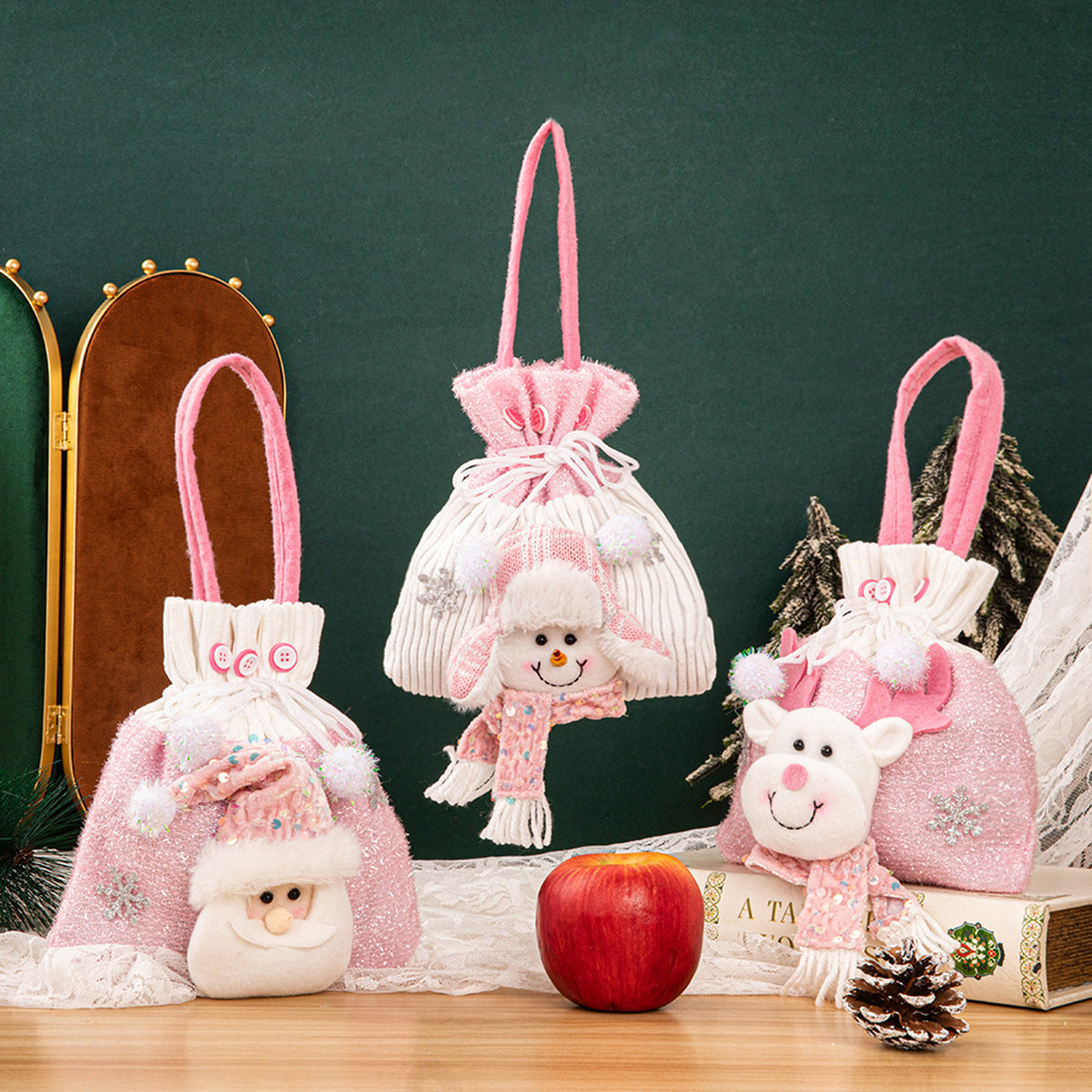 Christmas tote bag, snowman gift bag, scene decoration, candy snack bag