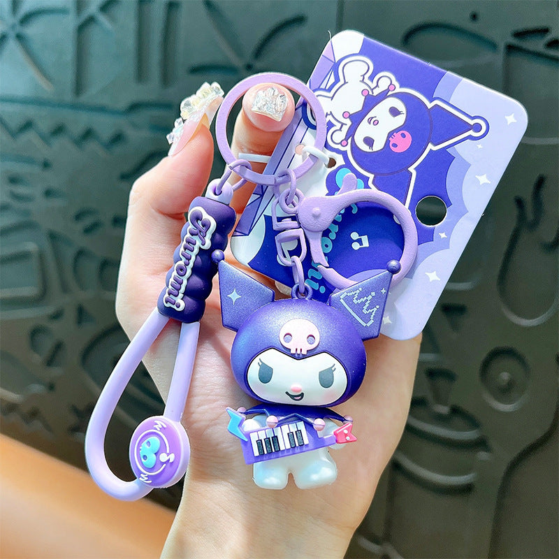 Kuromi Electronic Music Party Keychain Trendy Cute School Bag Pendant