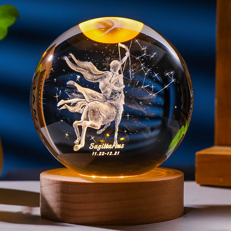 Twelve zodiac signs luminous crystal ball night light ornaments birthday gift crystal ball gift for couples classmates and friends