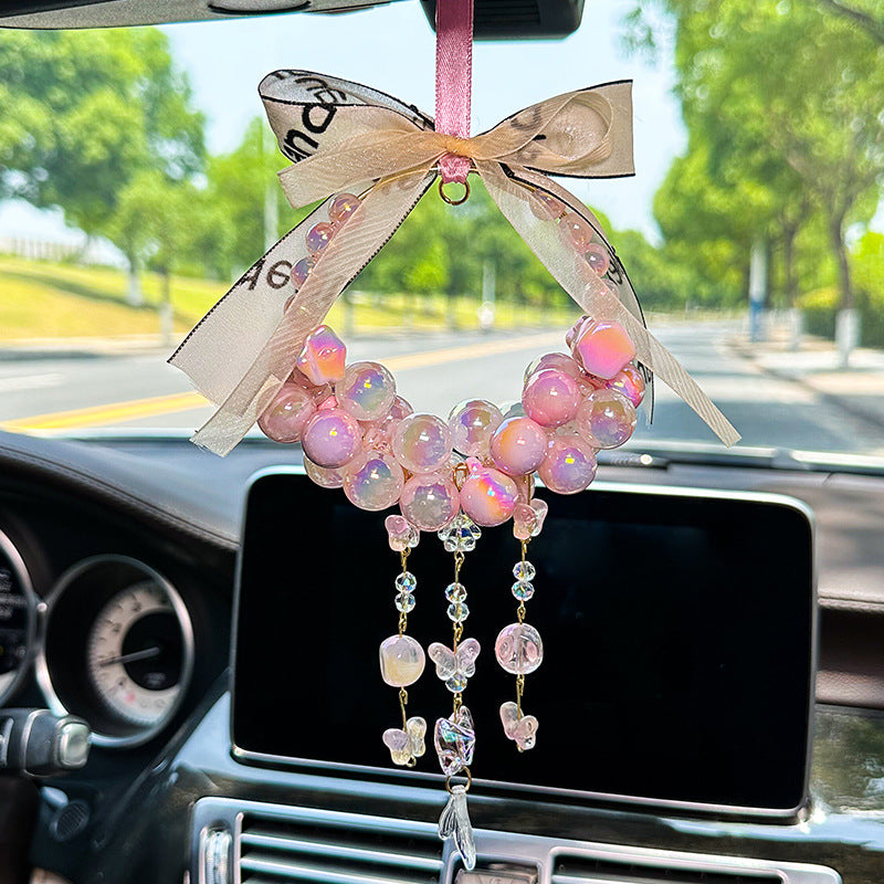 Butterfly pendant car pendant colorful round beads diy beaded car pendant