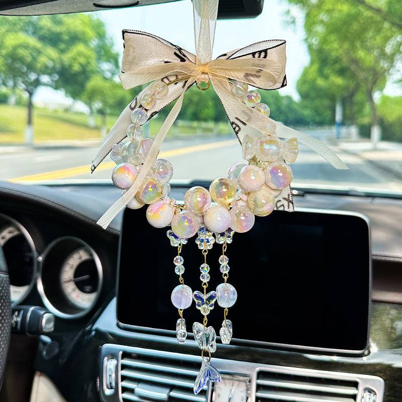 Butterfly pendant car pendant colorful round beads diy beaded car pendant