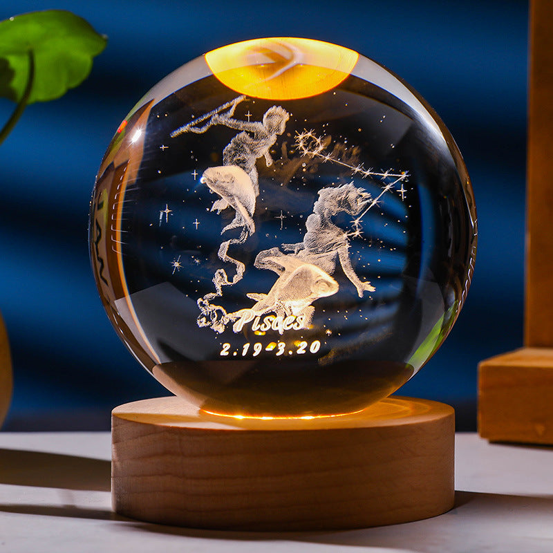 Twelve zodiac signs luminous crystal ball night light ornaments birthday gift crystal ball gift for couples classmates and friends