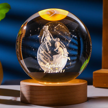 Twelve zodiac signs luminous crystal ball night light ornaments birthday gift crystal ball gift for couples classmates and friends
