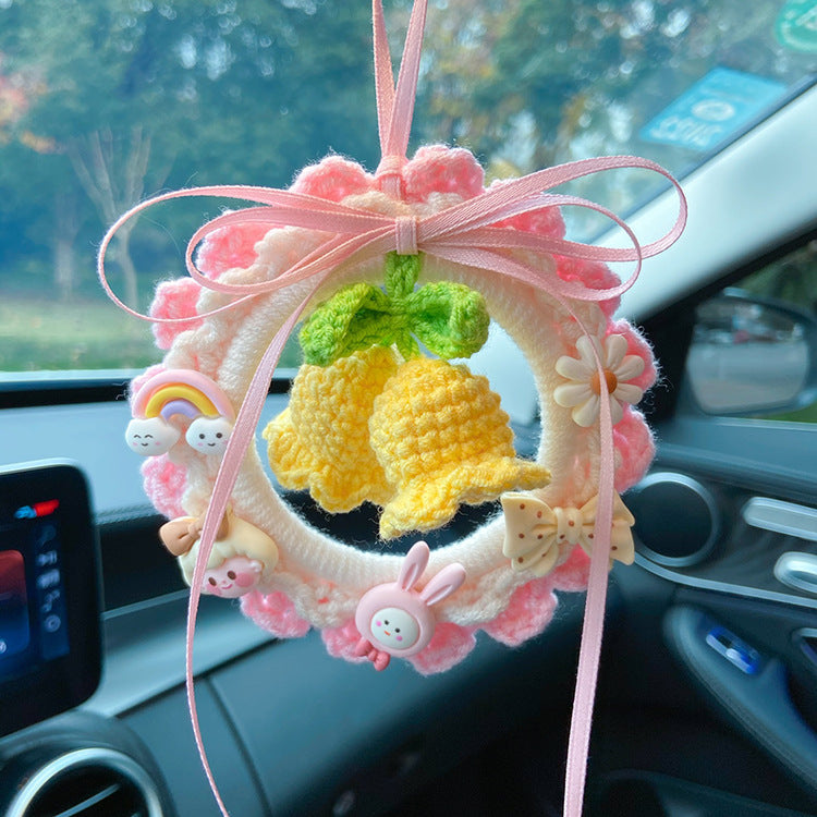 Hand-woven finished lily of the valley flower car pendant car rearview mirror pendant hanging ornament creative car pendant gift