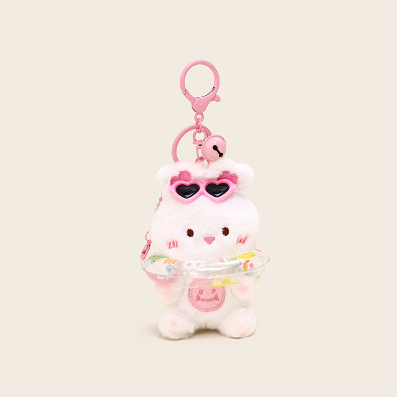 Summer Pool Party Swimming Ring Cream Bear Plush Pendant Creative Swimming Ring Keychain