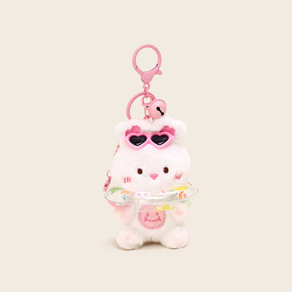 Summer Pool Party Swimming Ring Cream Bear Plush Pendant Creative Swimming Ring Keychain