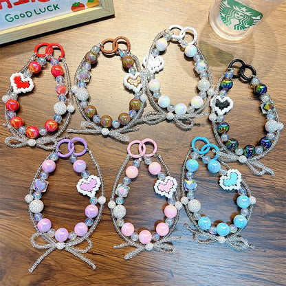 Double chain cake beads beaded mobile phone chain key chain bag pendant car key chain ladies pendant gift