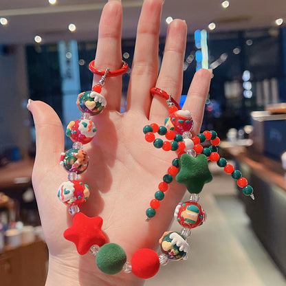 Christmas flocked beaded mobile phone chain Christmas tree ornaments anti-fall lanyard car keychain decoration bag pendant