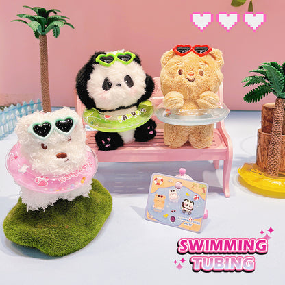 Summer Pool Party Swimming Ring Cream Bear Plush Pendant Creative Swimming Ring Keychain