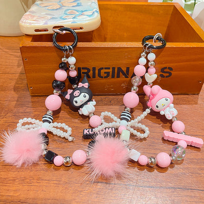 Cartoon Sanrio bead chain key chain school bag pendant couple Kuromi bag beaded key chain pendant