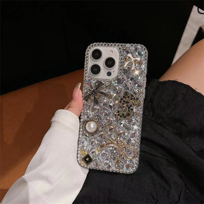 Rhinestone love mirror iPhone15Promax mobile phone case suitable for Apple 16/14plus simple anti-fall soft