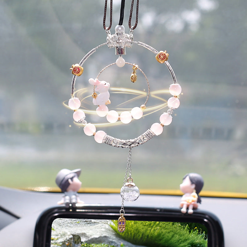 Solar rotating car rearview mirror pendant car perfume aromatherapy blessing bag deer car hanging