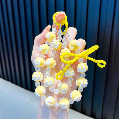 Double chain cake beads beaded mobile phone chain key chain bag pendant car key chain ladies pendant gift