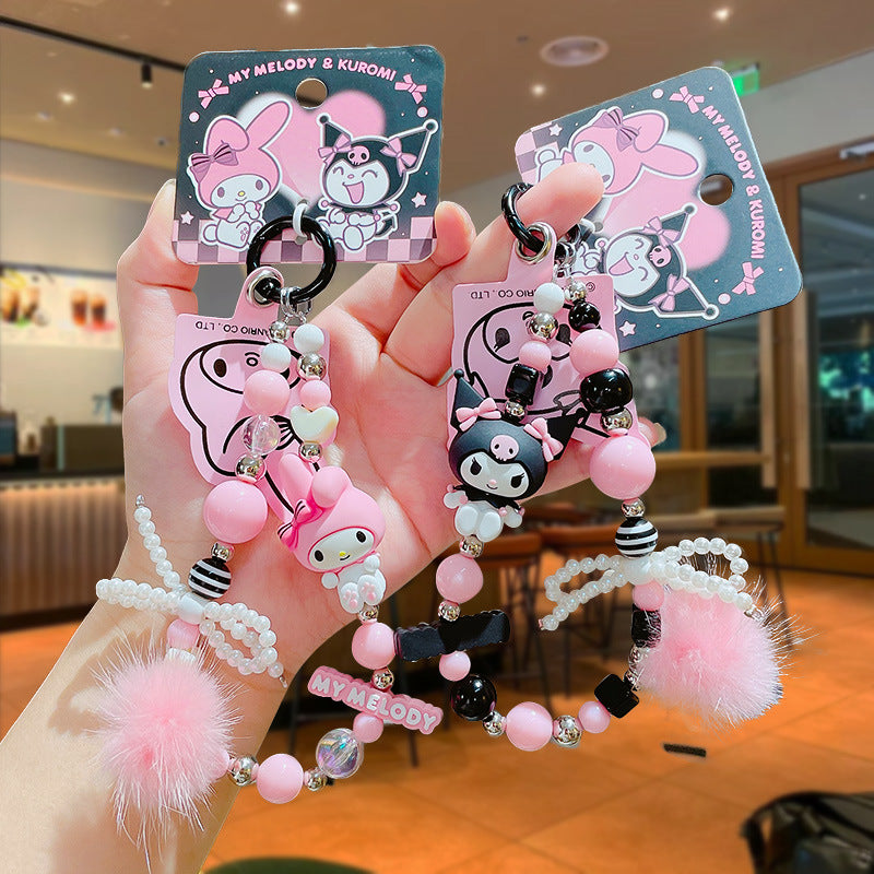 Cartoon Sanrio bead chain key chain school bag pendant couple Kuromi bag beaded key chain pendant