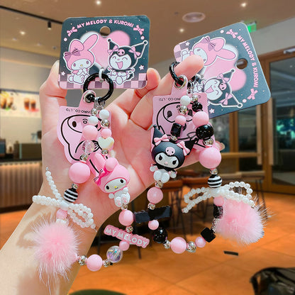 Cartoon Sanrio bead chain key chain school bag pendant couple Kuromi bag beaded key chain pendant