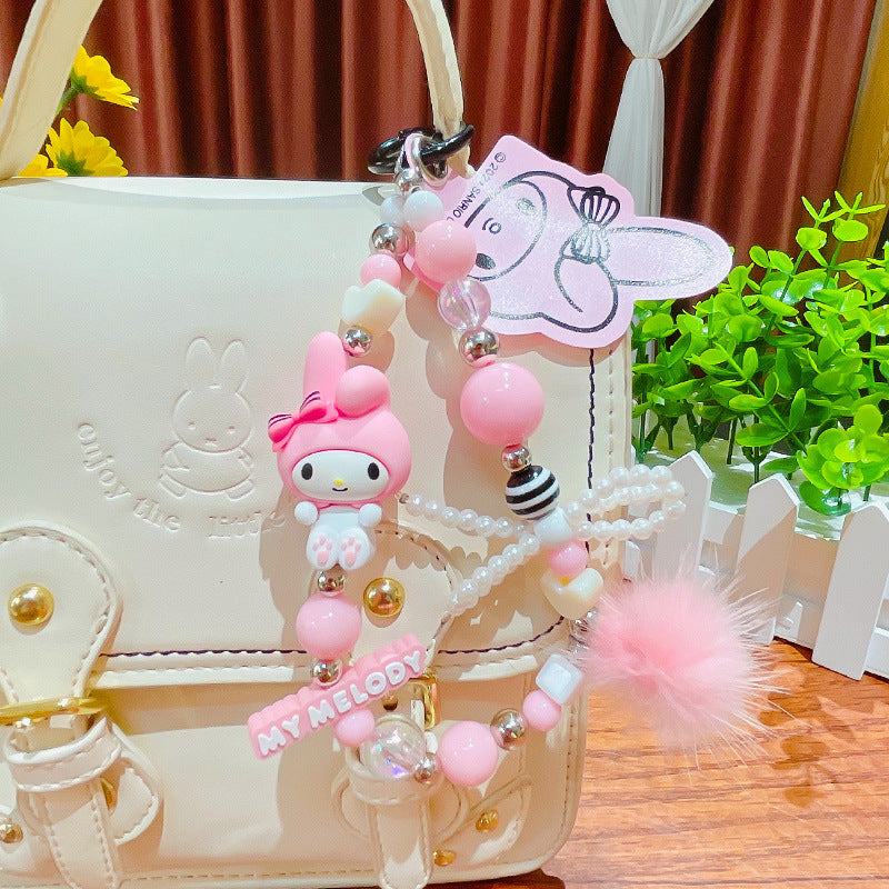 Cartoon Sanrio bead chain key chain school bag pendant couple Kuromi bag beaded key chain pendant