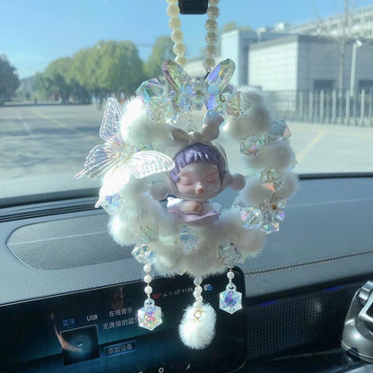 Fur ball crystal butterfly pendant car decoration bag chain decoration