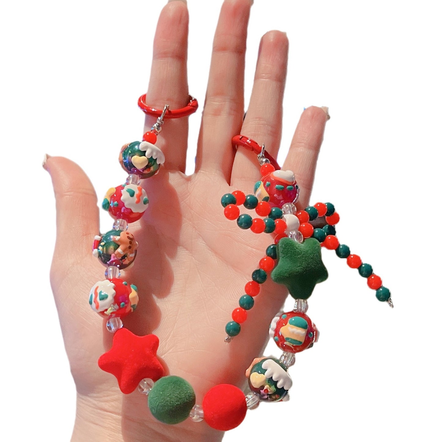 Christmas flocked beaded mobile phone chain Christmas tree ornaments anti-fall lanyard car keychain decoration bag pendant
