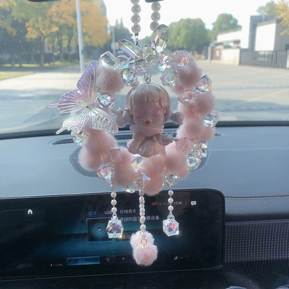 Fur ball crystal butterfly pendant car decoration bag chain decoration
