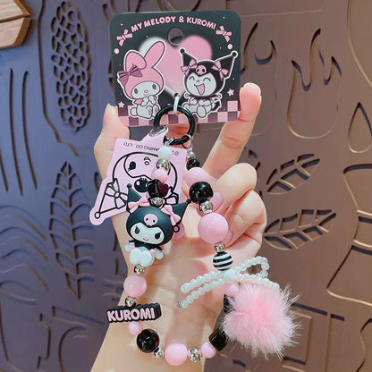 Cartoon Sanrio bead chain key chain school bag pendant couple Kuromi bag beaded key chain pendant