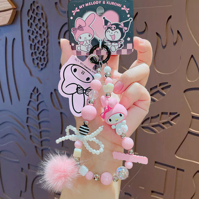 Cartoon Sanrio bead chain key chain school bag pendant couple Kuromi bag beaded key chain pendant