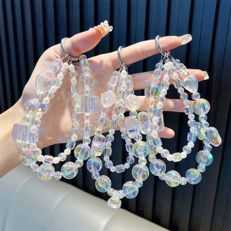 Double chain cake beads beaded mobile phone chain key chain bag pendant car key chain ladies pendant gift