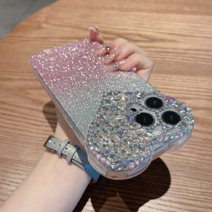 Suitable for iPhone16Promax mobile phone case love rhinestone 1413 Apple 15 protective cover gradient glitter new style