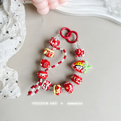 Cream hand-painted beaded cute beads with bracelet DIY bag pendant contrasting color keychain mobile phone chain