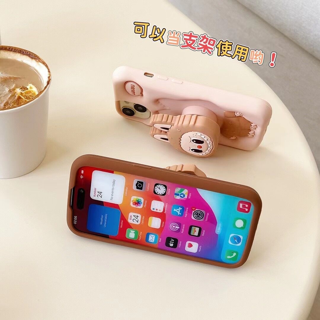 Cartoon cute Labubu telescopic stand for iPhone16, Apple 15, suitable for 13/14pro max mobile phone case 11