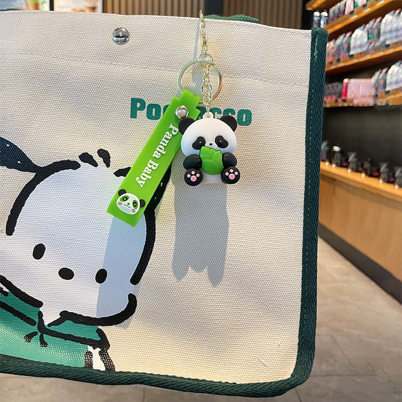 Cute Bamboo Panda Keychain Sichuan Chengdu Giant Panda Bag Doll Cartoon Pendant Doll Machine Small Gift