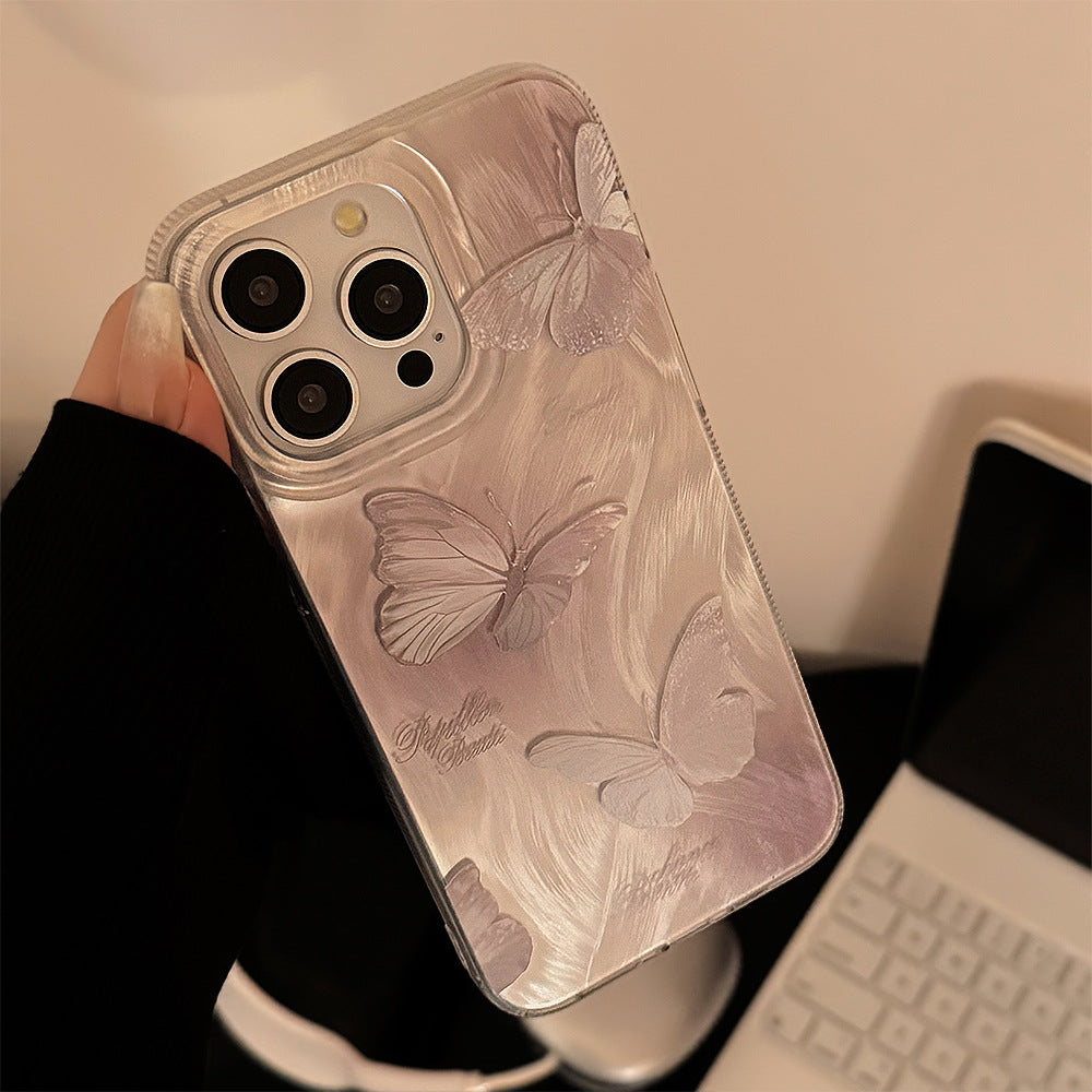 Feather yarn ins pink butterfly suitable for Apple 15pro max mobile phone case iphone16 pendant