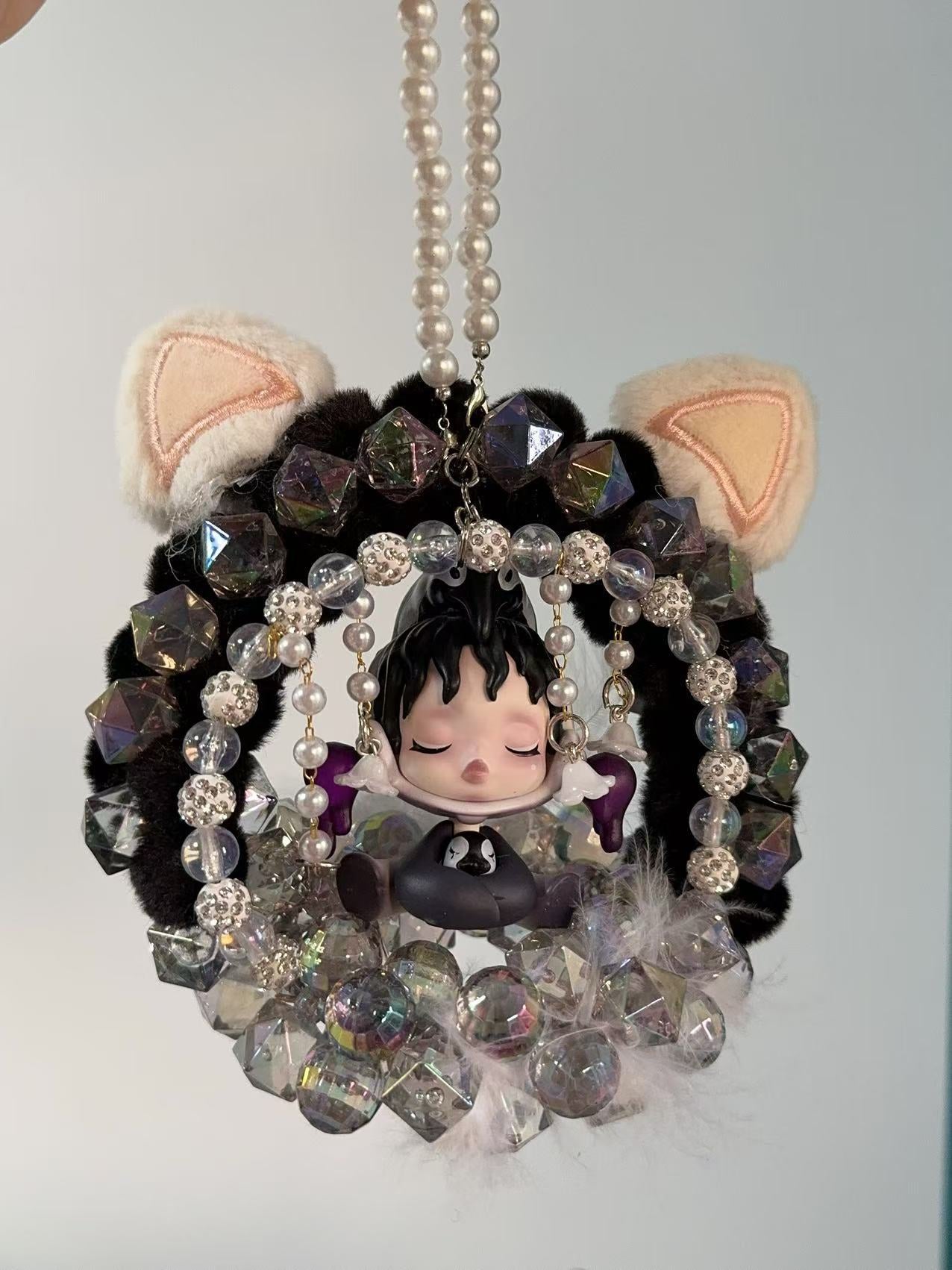Car trailer, car accessories, rear view mirror decoration, heavy industry table setting, bubble Mart fur ball, cat ears car hanger