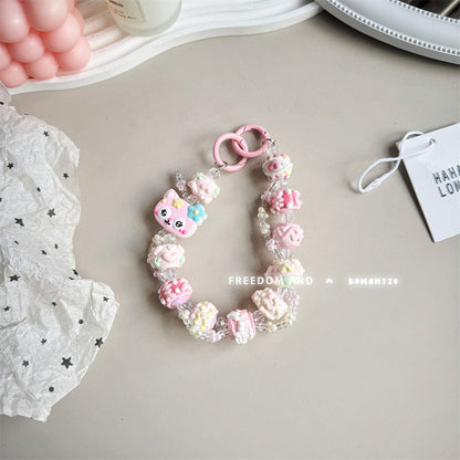 Cream hand-painted beaded cute beads with bracelet DIY bag pendant contrasting color keychain mobile phone chain