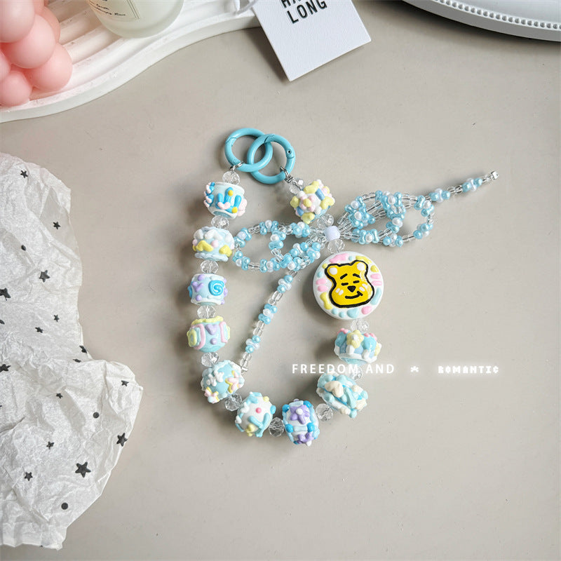 Cream hand-painted beaded cute beads with bracelet DIY bag pendant contrasting color keychain mobile phone chain