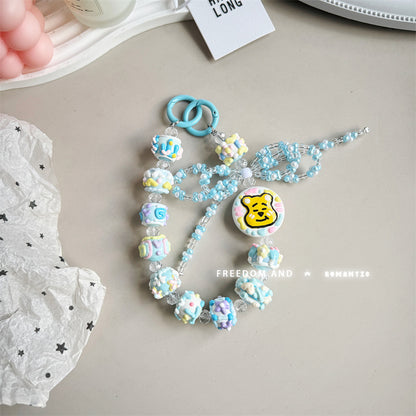 Cream hand-painted beaded cute beads with bracelet DIY bag pendant contrasting color keychain mobile phone chain