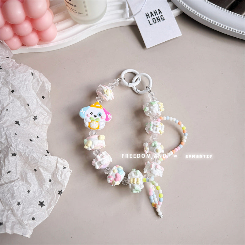Cream hand-painted beaded cute beads with bracelet DIY bag pendant contrasting color keychain mobile phone chain