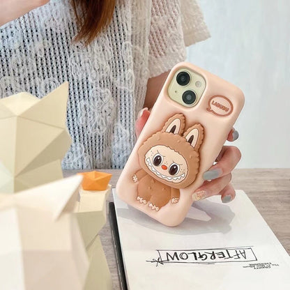 Cartoon cute Labubu telescopic stand for iPhone16, Apple 15, suitable for 13/14pro max mobile phone case 11